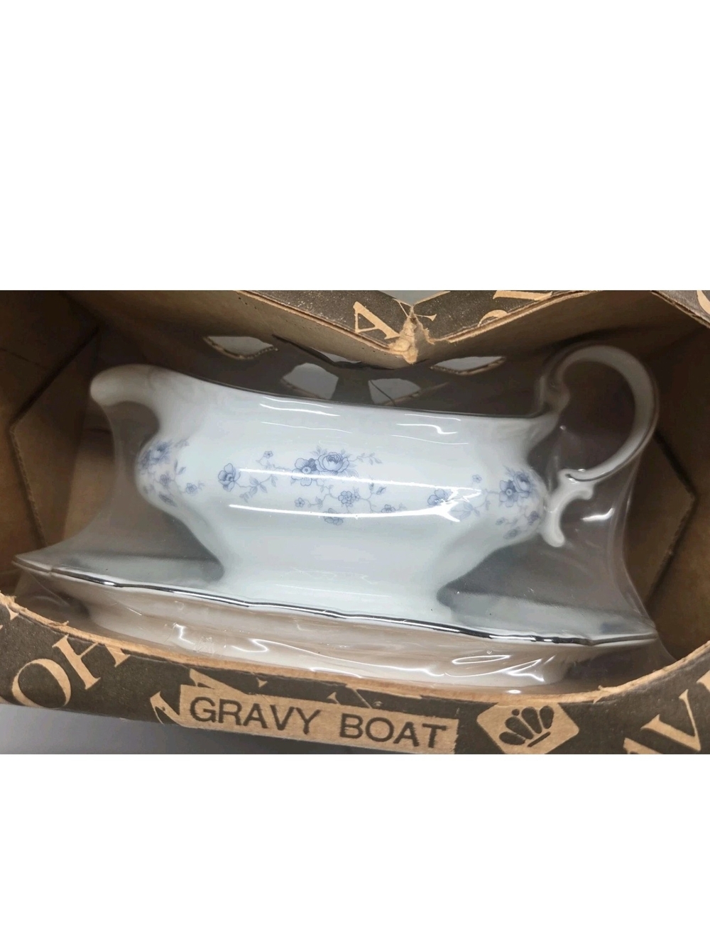 Johann Haviland Fine China Blue Garland Gravy Boat /Tray Bavaria Germany New
